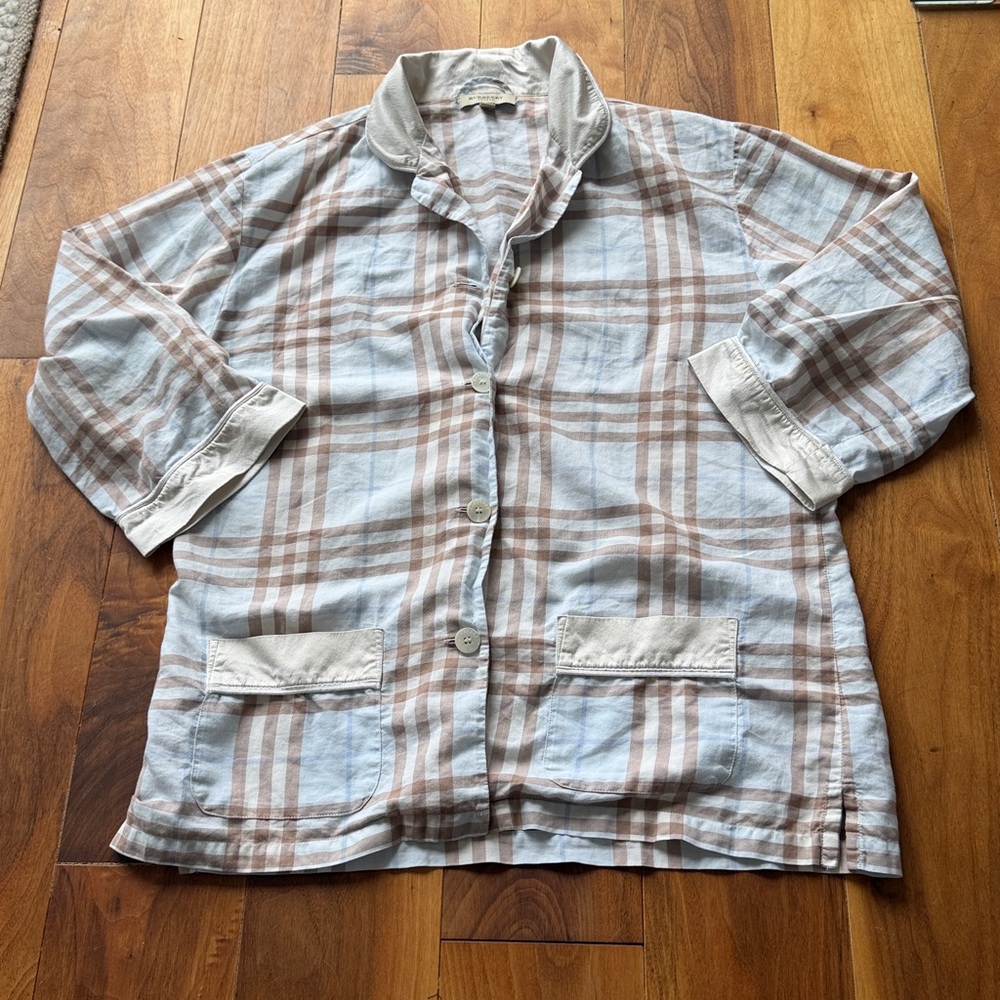 Burberry Checked Cotton Pajama Top with Silk trim